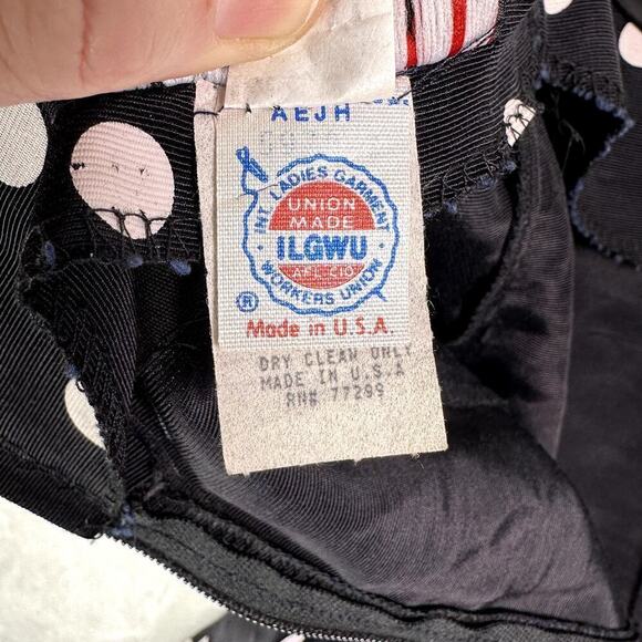 VINTAGE 70's ILGWU Union Made Acetate Polka Dot Fit & Flare Party Dress 11 - Picture 6 of 16